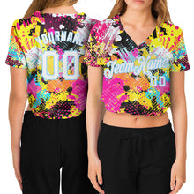 Load image into Gallery viewer, Custom Women&#39;s Graffiti Pattern White-Light Blue Bright Psychedelic 3D V-Neck Cropped Baseball Jersey
