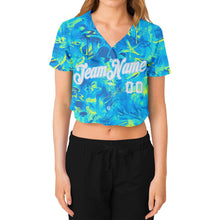Load image into Gallery viewer, Custom Women&#39;s Graffiti Pattern White-Light Blue Scratch 3D V-Neck Cropped Baseball Jersey
