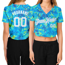 Load image into Gallery viewer, Custom Women&#39;s Graffiti Pattern White-Light Blue Scratch 3D V-Neck Cropped Baseball Jersey

