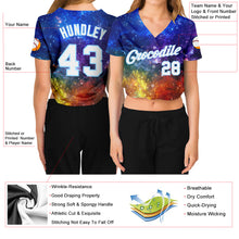 Charger l&#39;image dans la galerie, Custom Women&#39;s Galactic White-Light Blue 3D V-Neck Cropped Baseball Jersey
