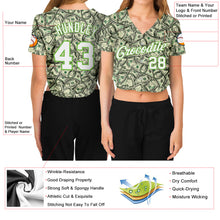 Load image into Gallery viewer, Custom Women&#39;s Green White-Neon Green Dollar 3D V-Neck Cropped Baseball Jersey
