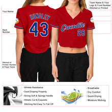 Load image into Gallery viewer, Custom Women&#39;s Red Royal-White V-Neck Cropped Baseball Jersey
