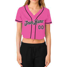 Load image into Gallery viewer, Custom Women&#39;s Pink Black-White V-Neck Cropped Baseball Jersey
