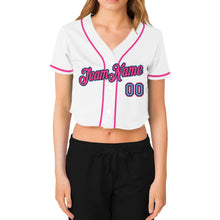 Загрузить изображение в средство просмотра галереи, Custom Women&#39;s White Light Blue Black-Pink V-Neck Cropped Baseball Jersey
