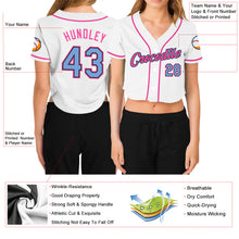 Загрузить изображение в средство просмотра галереи, Custom Women&#39;s White Light Blue Black-Pink V-Neck Cropped Baseball Jersey

