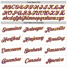 Load image into Gallery viewer, Custom Women&#39;s White Purple-Gold V-Neck Cropped Baseball Jersey
