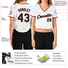 Load image into Gallery viewer, Custom Women&#39;s White Black Crimson-Cream V-Neck Cropped Baseball Jersey
