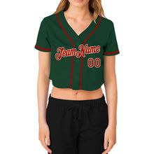 Load image into Gallery viewer, Custom Women&#39;s Green Red-Cream V-Neck Cropped Baseball Jersey
