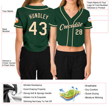 Load image into Gallery viewer, Custom Women&#39;s Green Cream-Black V-Neck Cropped Baseball Jersey
