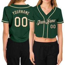 Load image into Gallery viewer, Custom Women&#39;s Green Cream-Black V-Neck Cropped Baseball Jersey
