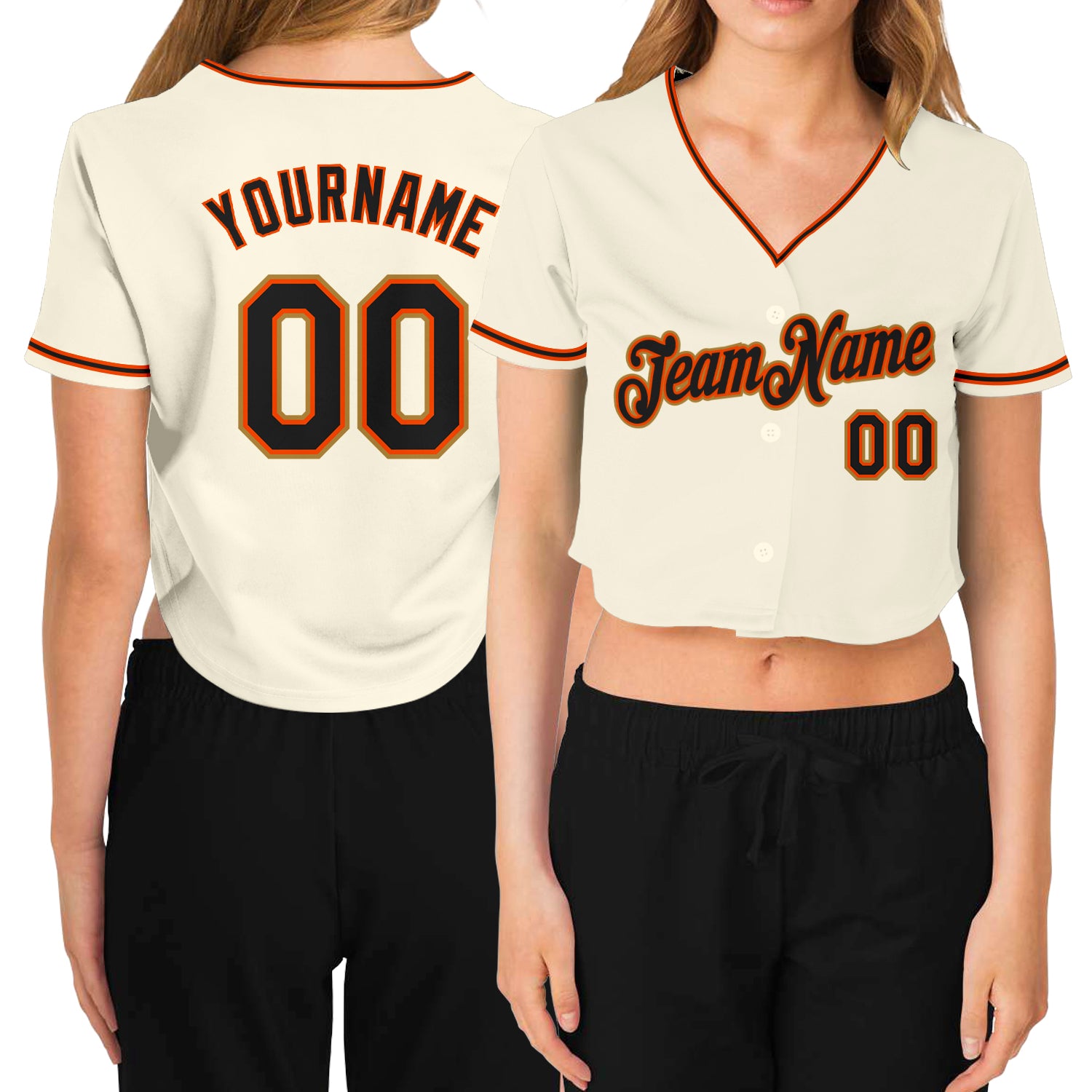Cheap Custom Women's Cream Black Orange-Old Gold V-Neck Cropped Baseball  Jersey Free Shipping – CustomJerseysPro