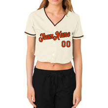 Load image into Gallery viewer, Custom Women&#39;s Cream Orange-Black V-Neck Cropped Baseball Jersey

