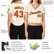 Laden Sie das Bild in den Galerie-Viewer, Custom Women&#39;s Cream Orange-Black V-Neck Cropped Baseball Jersey

