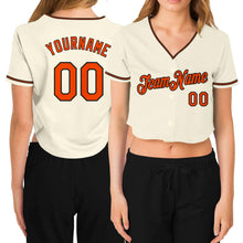 Load image into Gallery viewer, Custom Women&#39;s Cream Orange-Black V-Neck Cropped Baseball Jersey
