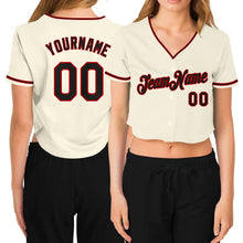 Load image into Gallery viewer, Custom Women&#39;s Cream Black-Red V-Neck Cropped Baseball Jersey
