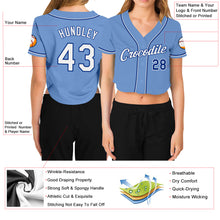 Laden Sie das Bild in den Galerie-Viewer, Custom Women&#39;s Light Blue White-Royal V-Neck Cropped Baseball Jersey
