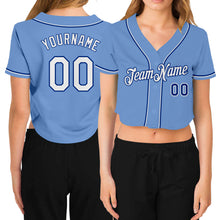 Laden Sie das Bild in den Galerie-Viewer, Custom Women&#39;s Light Blue White-Royal V-Neck Cropped Baseball Jersey
