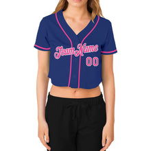 Laden Sie das Bild in den Galerie-Viewer, Custom Women&#39;s Royal Pink-White V-Neck Cropped Baseball Jersey
