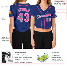 Laden Sie das Bild in den Galerie-Viewer, Custom Women&#39;s Royal Pink-White V-Neck Cropped Baseball Jersey
