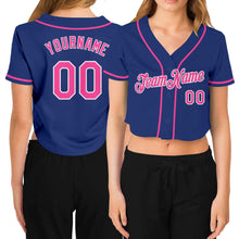 Laden Sie das Bild in den Galerie-Viewer, Custom Women&#39;s Royal Pink-White V-Neck Cropped Baseball Jersey
