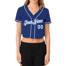 Laden Sie das Bild in den Galerie-Viewer, Custom Women&#39;s Royal White-Light Blue V-Neck Cropped Baseball Jersey
