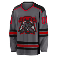 Laden Sie das Bild in den Galerie-Viewer, Custom Steel Gray Red-Black Hockey Jersey

