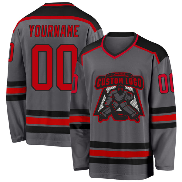 Custom Gray Red-Black Hockey Jersey Discount