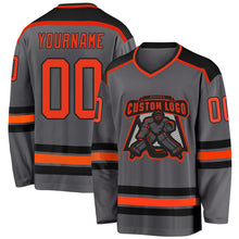 Laden Sie das Bild in den Galerie-Viewer, Custom Steel Gray Orange-Black Hockey Jersey
