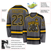 Load image into Gallery viewer, Custom Steel Gray Black-Gold Hockey Jersey
