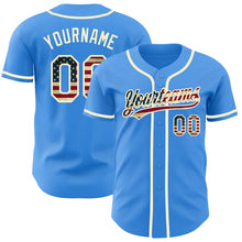 Laden Sie das Bild in den Galerie-Viewer, Custom Electric Blue Vintage USA Flag-Cream Authentic Baseball Jersey
