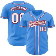Load image into Gallery viewer, Custom Electric Blue White-Red Authentic Baseball Jersey
