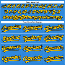 Load image into Gallery viewer, Custom Electric Blue Yellow-Black Authentic Baseball Jersey
