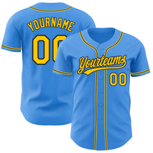 Load image into Gallery viewer, Custom Electric Blue Yellow-Black Authentic Baseball Jersey
