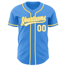Load image into Gallery viewer, Custom Electric Blue White-Yellow Authentic Baseball Jersey
