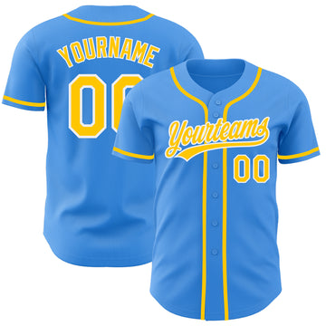 Custom Electric Blue Yellow-White Authentic Baseball Jersey