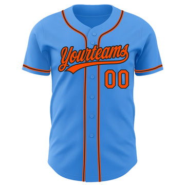 Custom Electric Blue Orange-Black Authentic Baseball Jersey