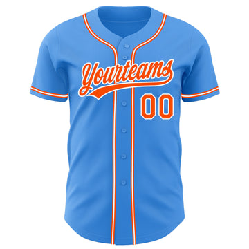 Custom Electric Blue Orange-White Authentic Baseball Jersey