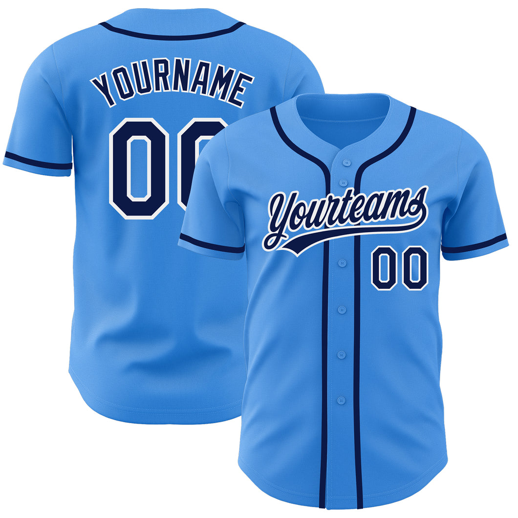 Custom Electric Blue Navy-White Authentic Baseball Jersey