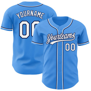 Custom Electric Blue White-Navy Authentic Baseball Jersey