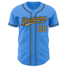 Load image into Gallery viewer, Custom Electric Blue Old Gold-Navy Authentic Baseball Jersey
