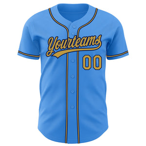 Custom Electric Blue Old Gold-Navy Authentic Baseball Jersey