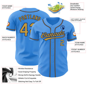 Custom Electric Blue Old Gold-Navy Authentic Baseball Jersey