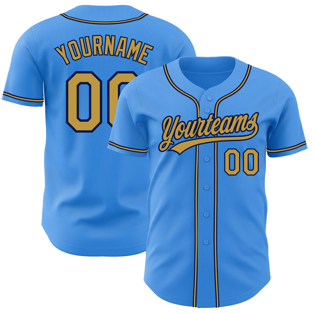 Custom Electric Blue Old Gold-Navy Authentic Baseball Jersey