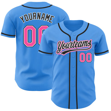 Custom Electric Blue Pink-Black Authentic Baseball Jersey