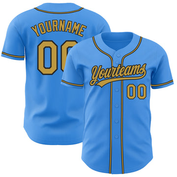 Custom Electric Blue Old Gold-Black Authentic Baseball Jersey