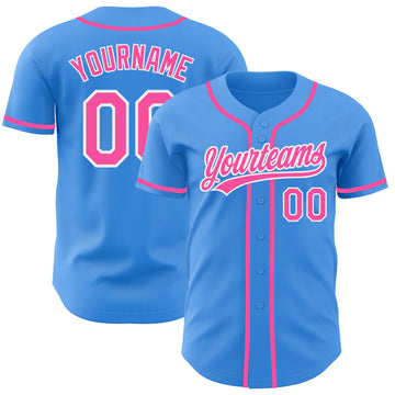 Custom Electric Blue Pink-White Authentic Baseball Jersey