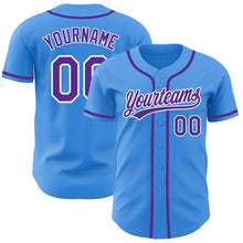 Load image into Gallery viewer, Custom Electric Blue Purple-White Authentic Baseball Jersey
