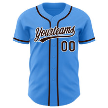 Load image into Gallery viewer, Custom Electric Blue Brown-White Authentic Baseball Jersey
