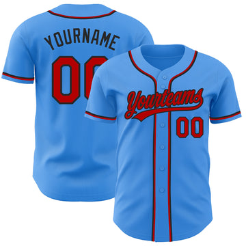 Custom Electric Blue Red-Black Authentic Baseball Jersey