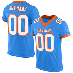 Custom Electric Blue White-Orange Mesh Authentic Football Jersey